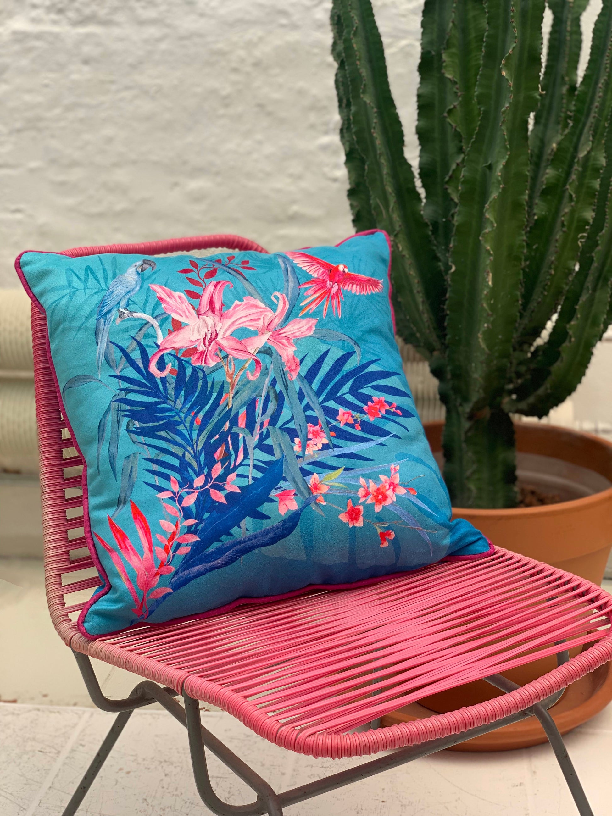 Turquoise Tropical Watercolour Cushion Jungala Double Sided Vegan Suede