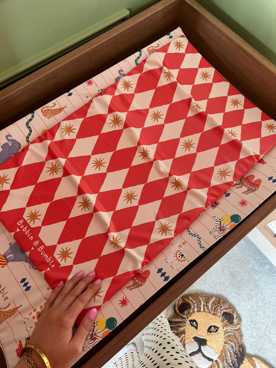 Travel Changing Mat - Red Harlequin