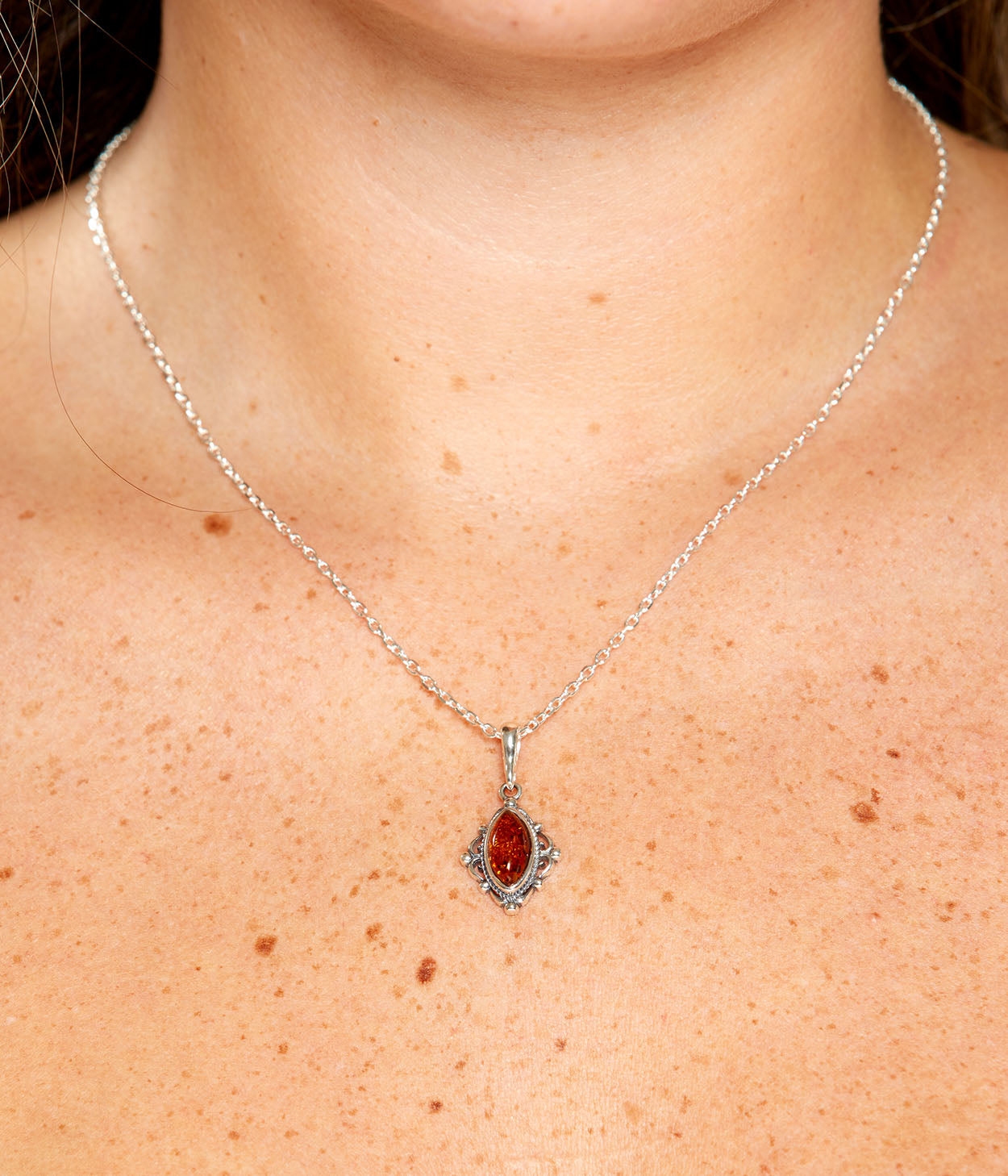 Boho Amber Pendant in Sterling Silver