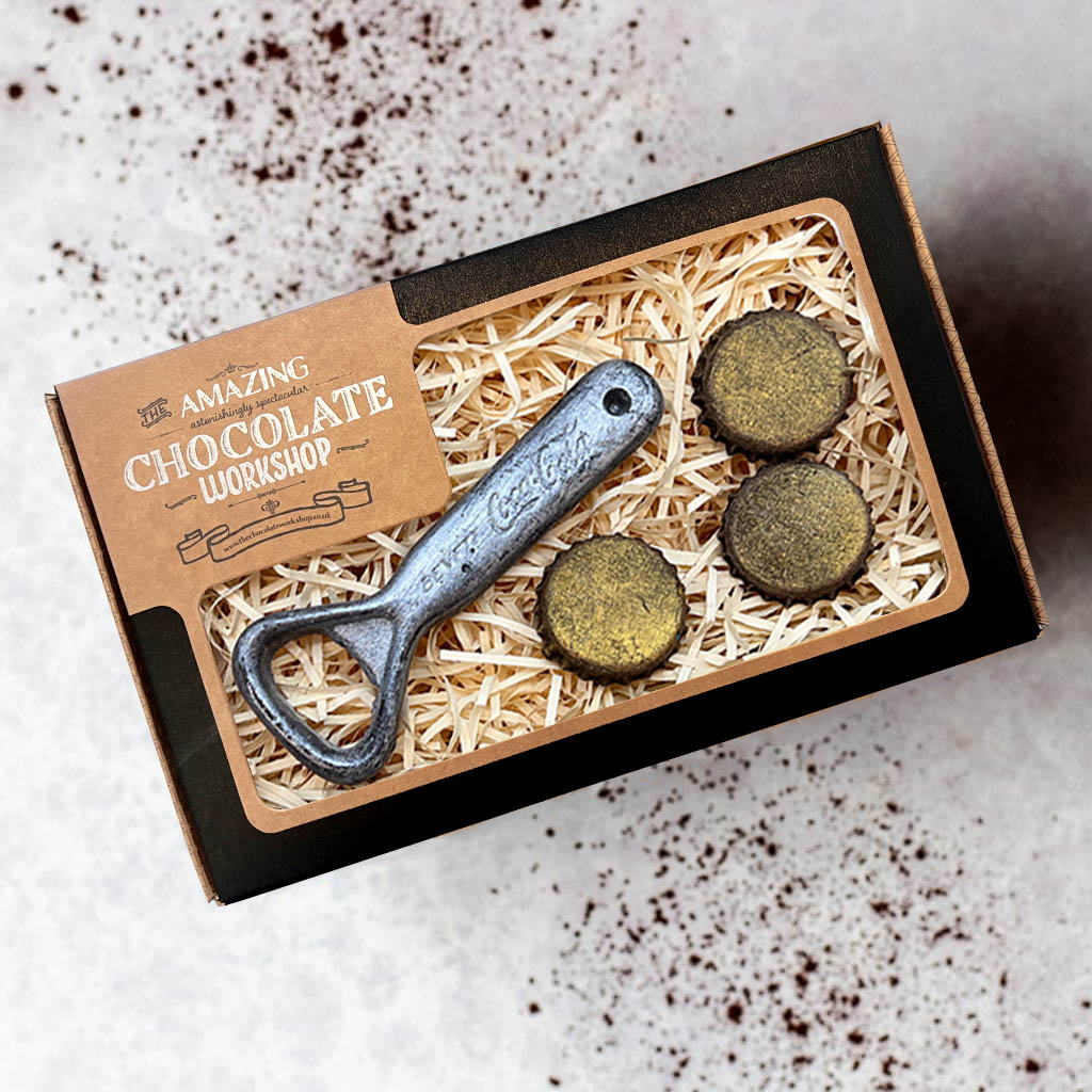 Handmade Chocolate Bottle Opener & Tops – Beer Lovers Gift Box