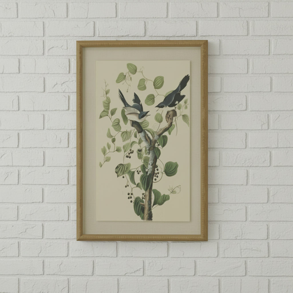 bird art print on linen with beaded brown frame, 50x40 cm, from Flora & Fauna Collectionby RoomLondon at brix and bailey