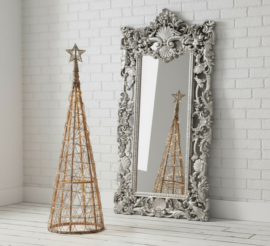 Handcrafted wicker Christmas tree with warm LED glow, natural woven fibers, and star topper, 45 inches tall. by Sostter at brixbailey.com