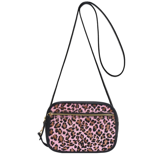 Pink Animal Print Convertible Leather Crossbody Camera Bag Brix and Bailey Ethical Bag Brand