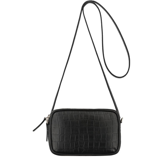 Black Croc Print Leather Crossbody Bag Brix and Bailey Ethical Bag Brand