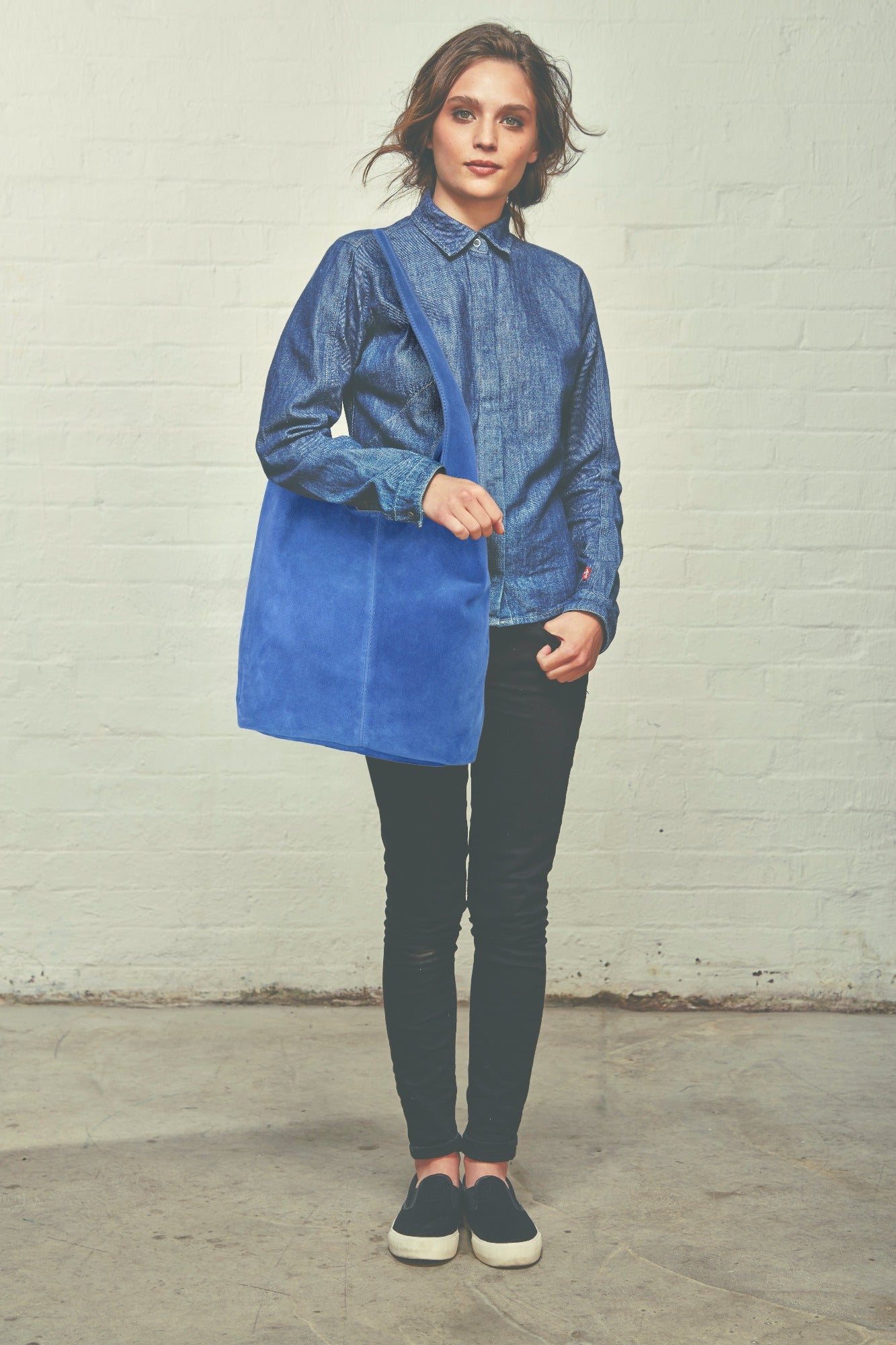 Cornflower Blue Suede Leather Hobo Boho Shoulder Bag Brix Bailey sostter