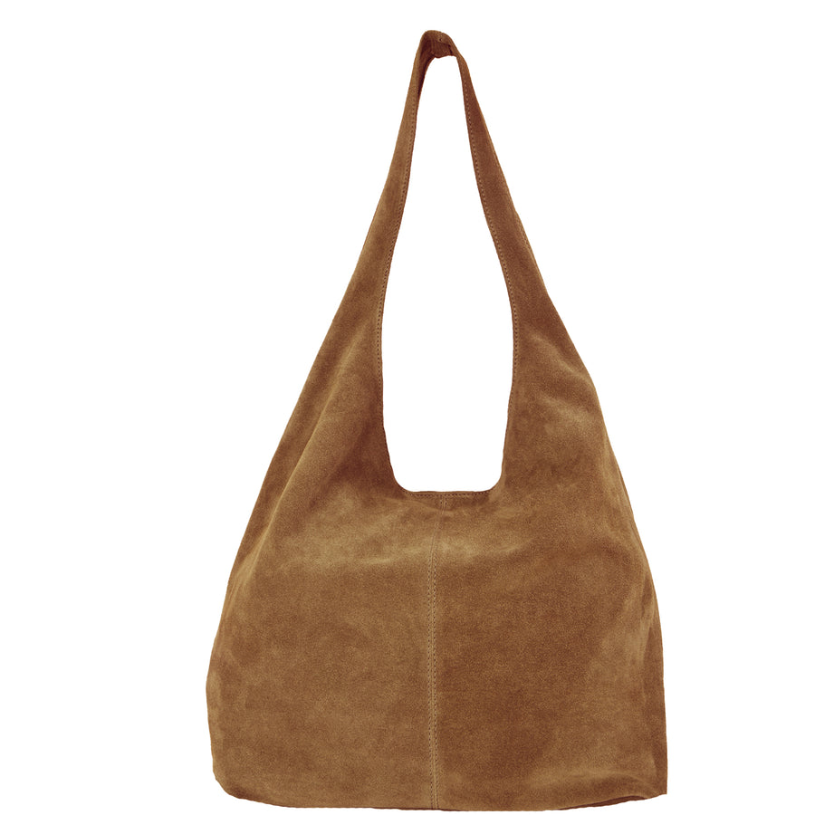 Tan Suede Leather Hobo Boho Shoulder Bag Brix and Bailey Ethical Bag Brand