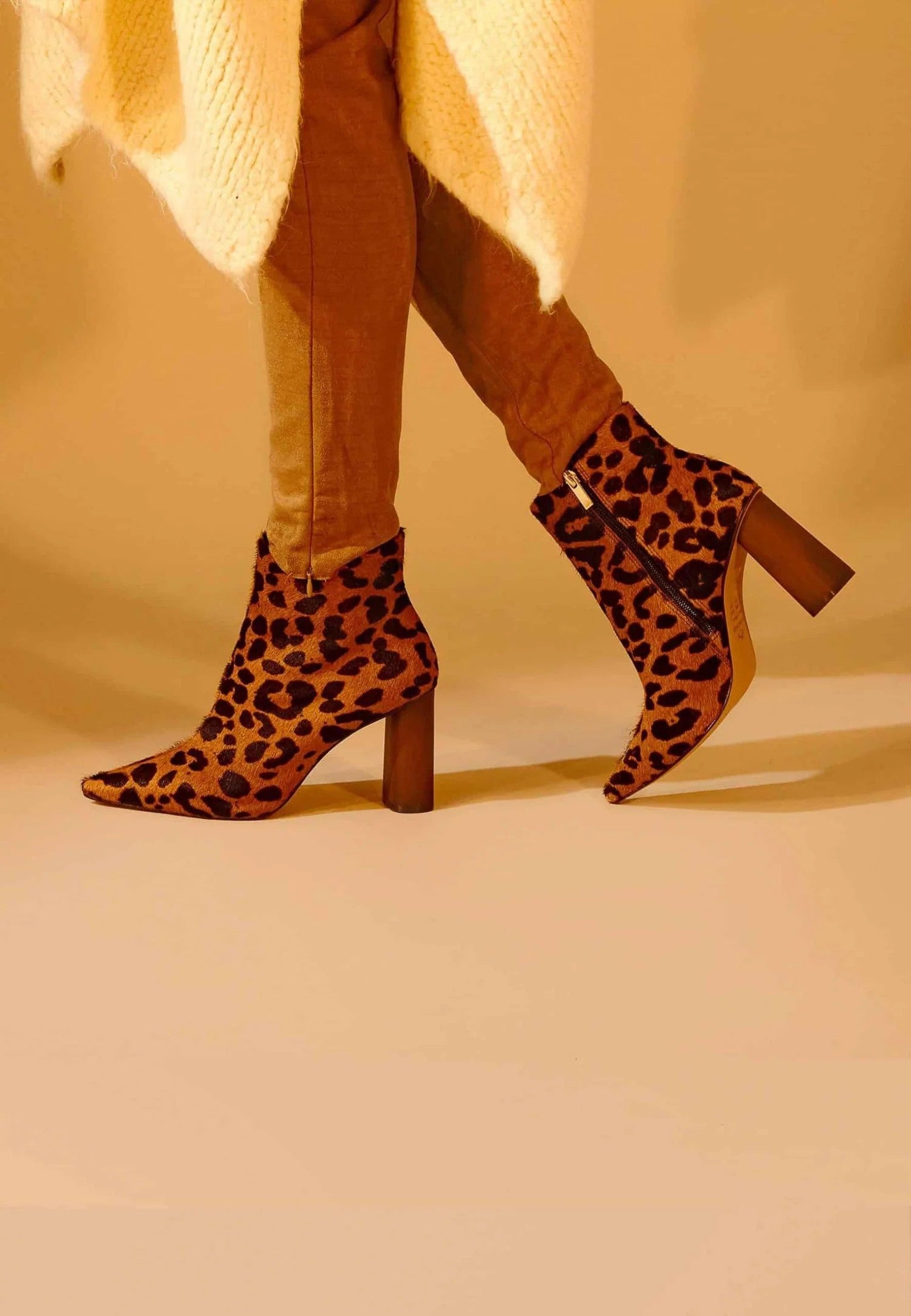 Brown Animal Print Boots Sapucaia – 8.4cm Block Heel Ankle Boots