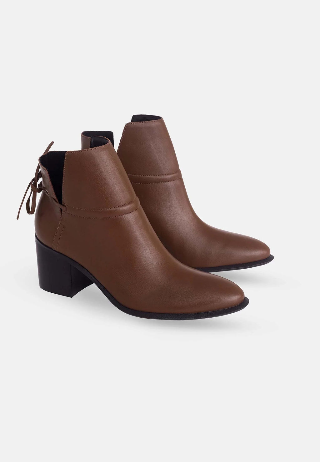 Brown Leather Ankle Boots Attalea – Women’s Block Heel Booties