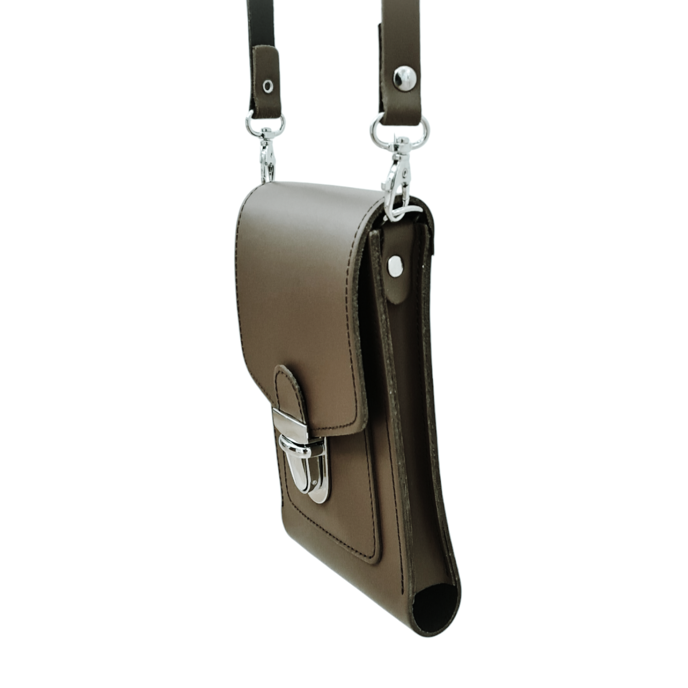 Leather Push Lock Crossbody Phone Case - Dark Brown