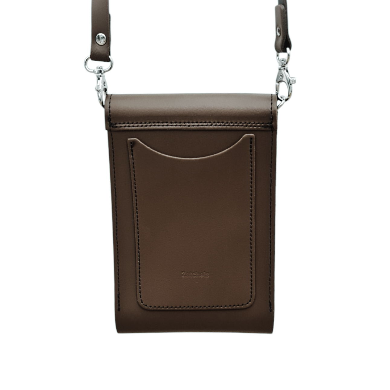 Leather Push Lock Crossbody Phone Case - Dark Brown