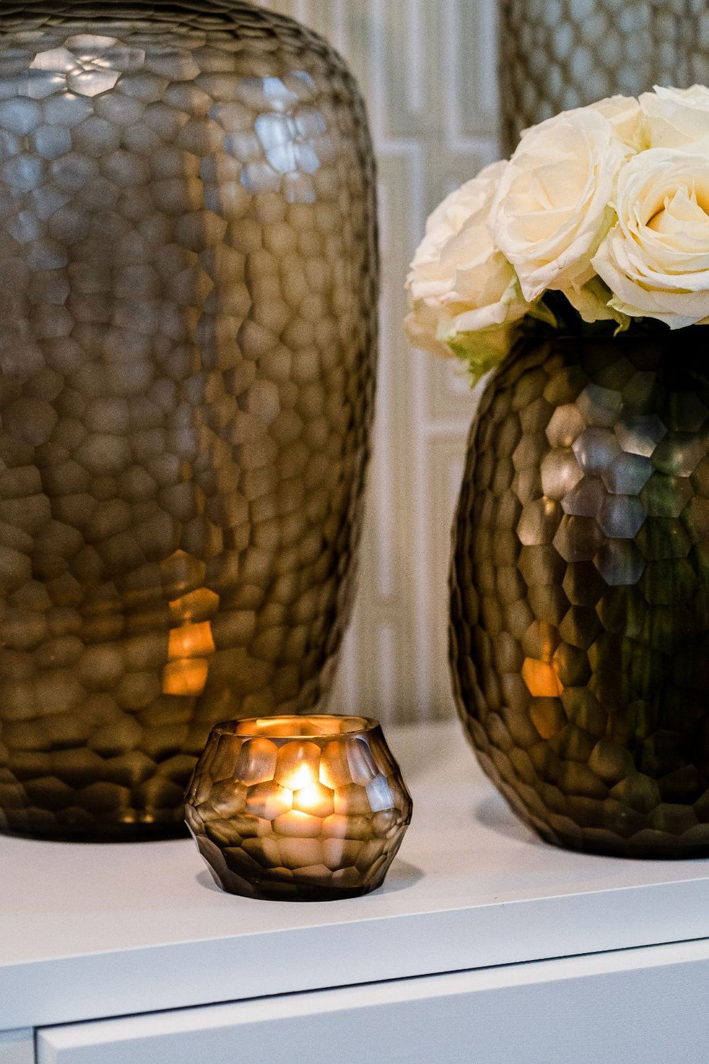 HEMATITE CANDLEHOLDER - H9 D11 cm - STEELGREY