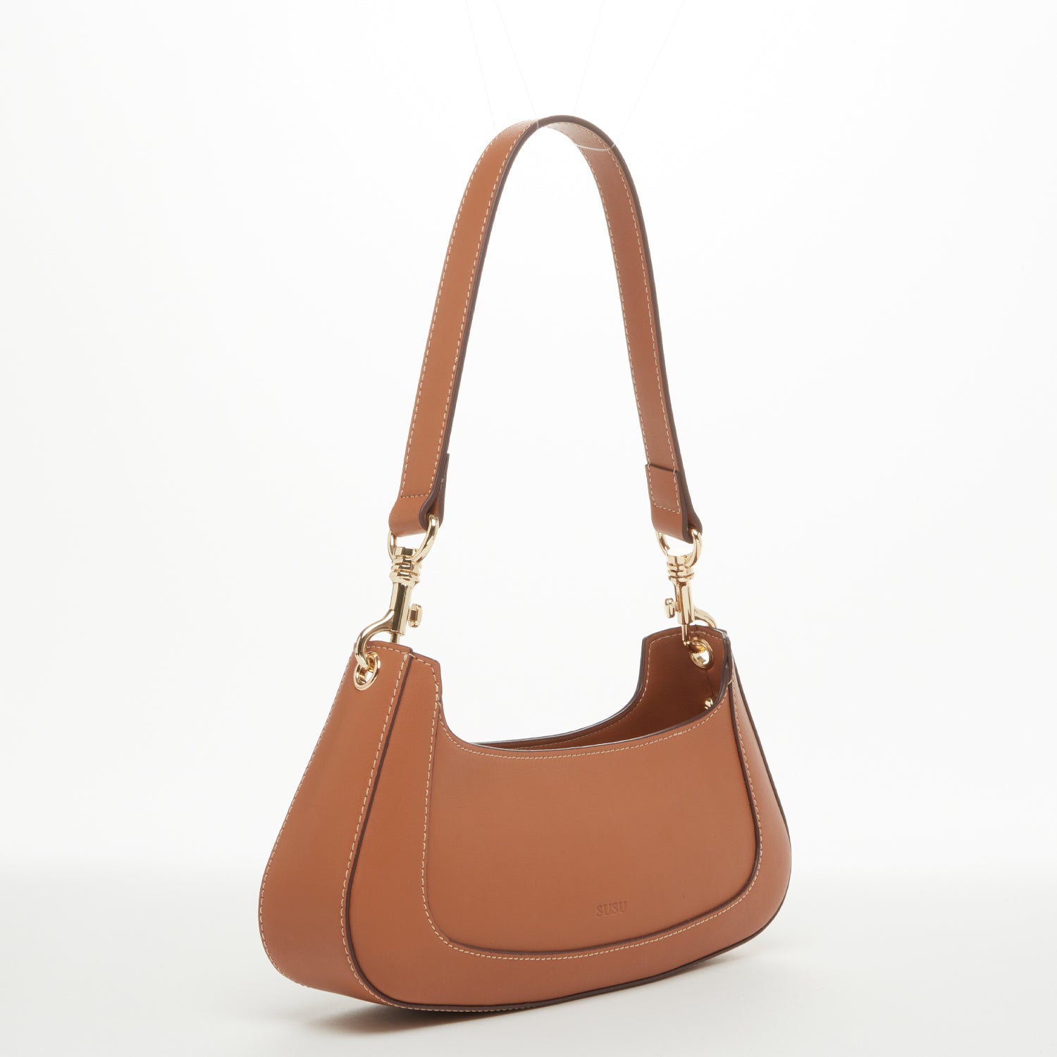 Brown Leather Baguette Bag East West