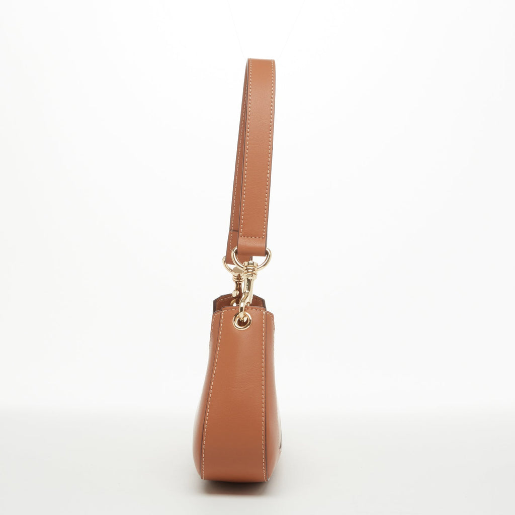 Brown Leather Baguette Bag East West