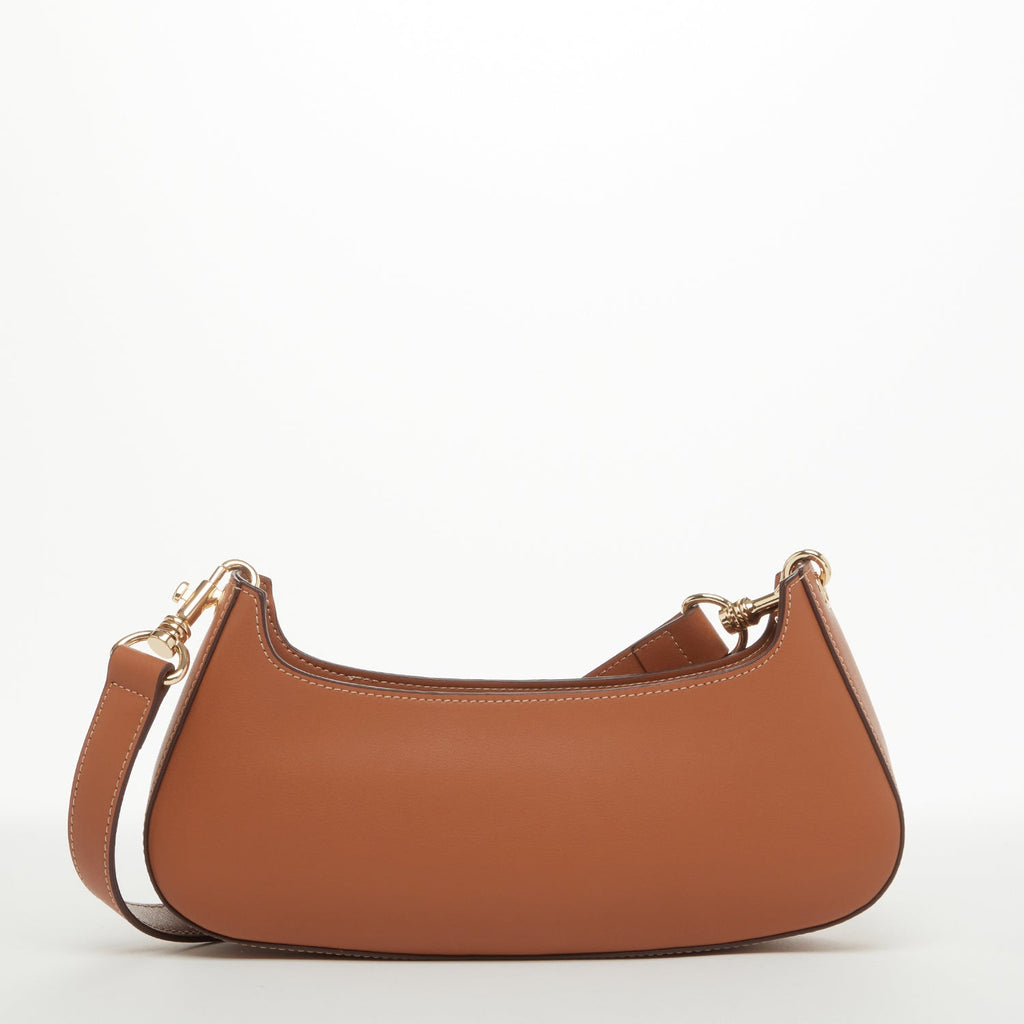 Brown Leather Baguette Bag East West