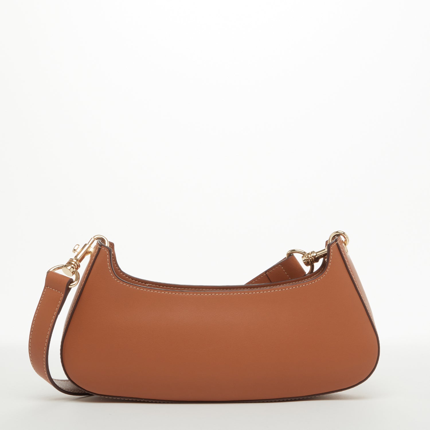Brown Leather Baguette Bag East West