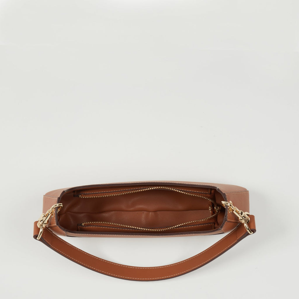 Brown Leather Baguette Bag East West