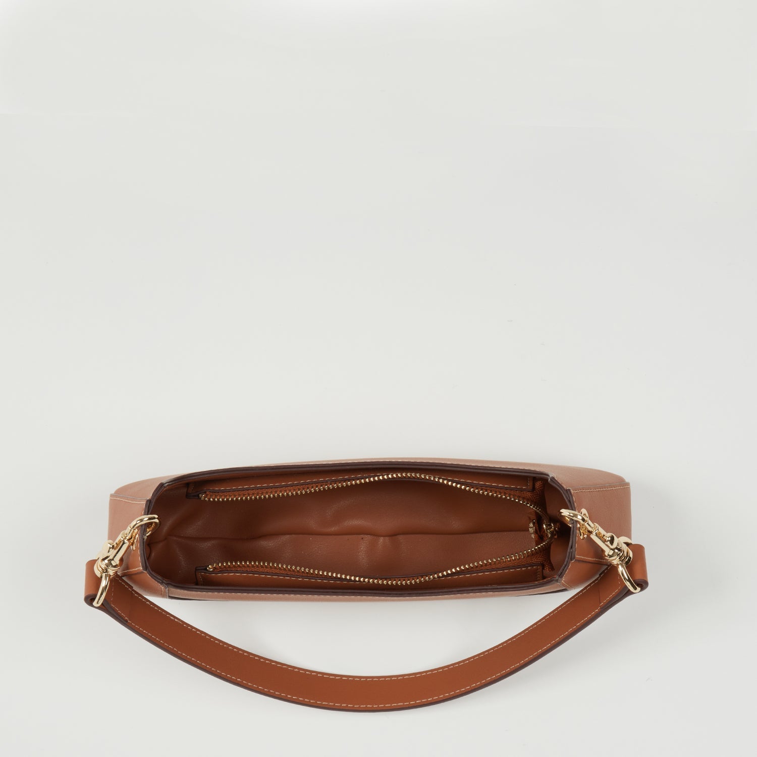 Brown Leather Baguette Bag East West