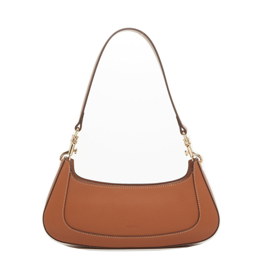 Brown Leather Baguette Bag East West