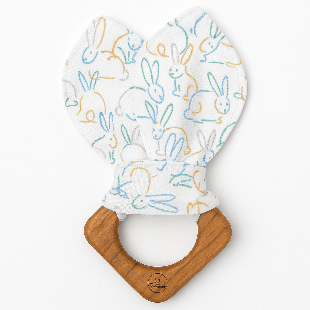 Organic Bunny Teething Ring with Soft Cotton Ears