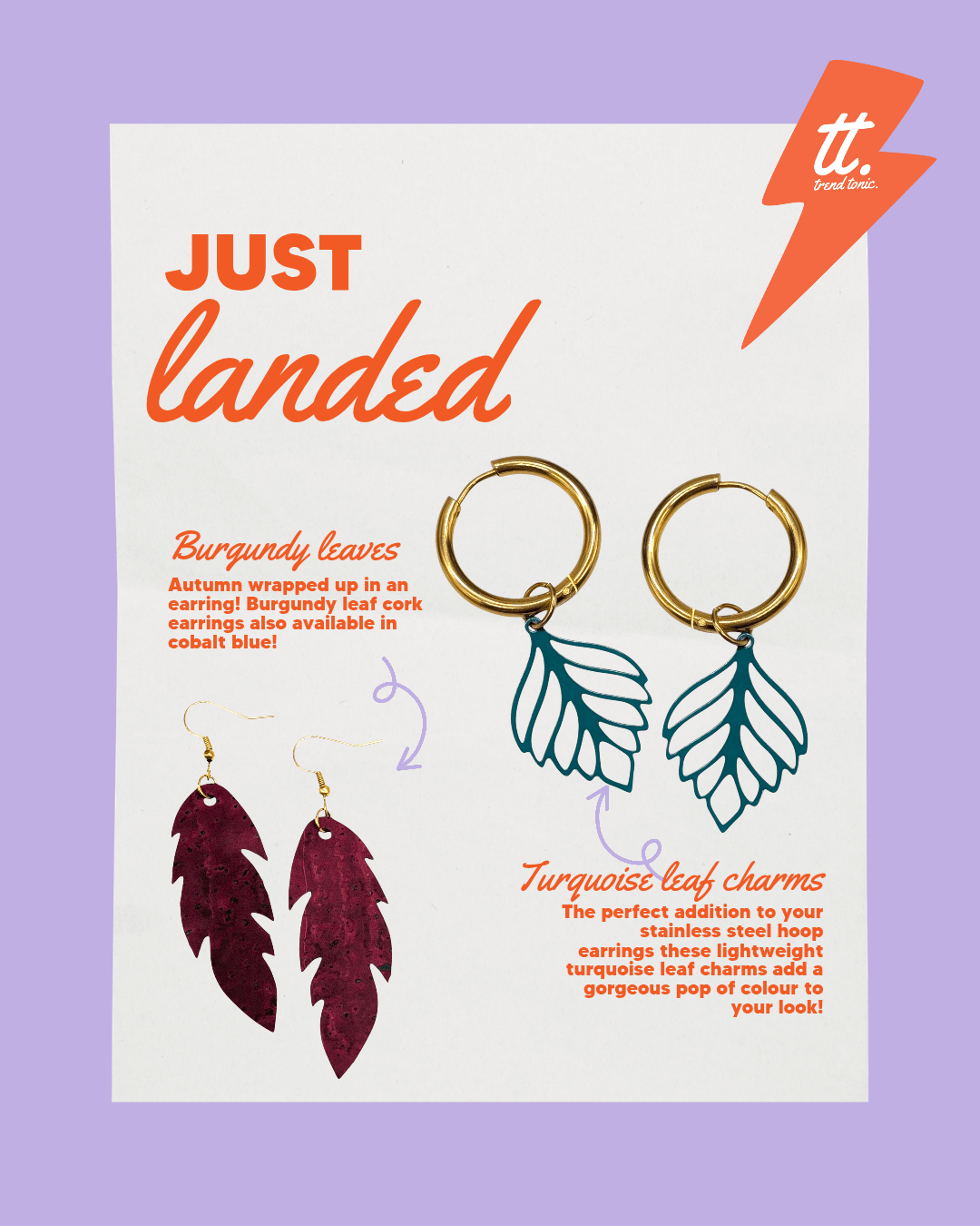Burgundy leaf earrings