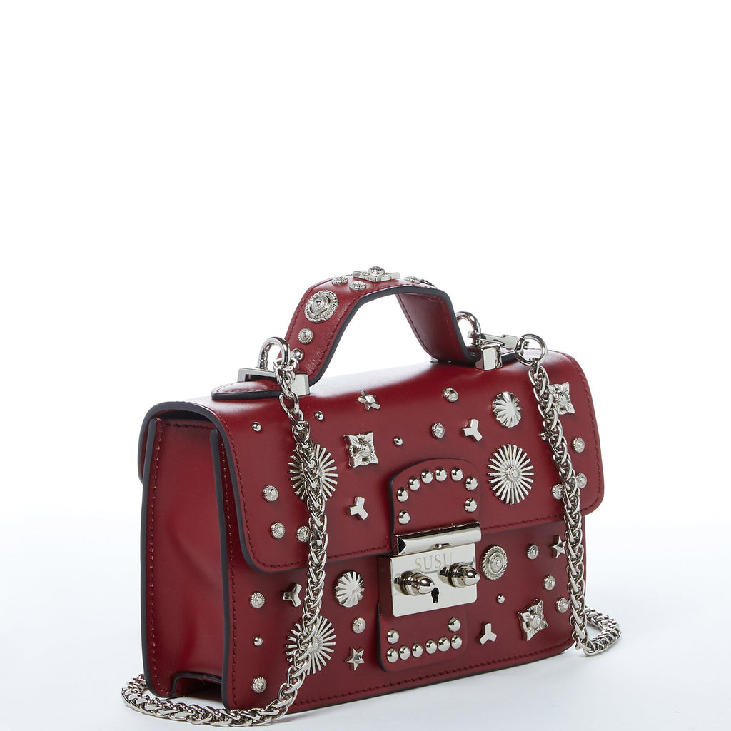 Studded Burgundy Leather Crossbody Bag