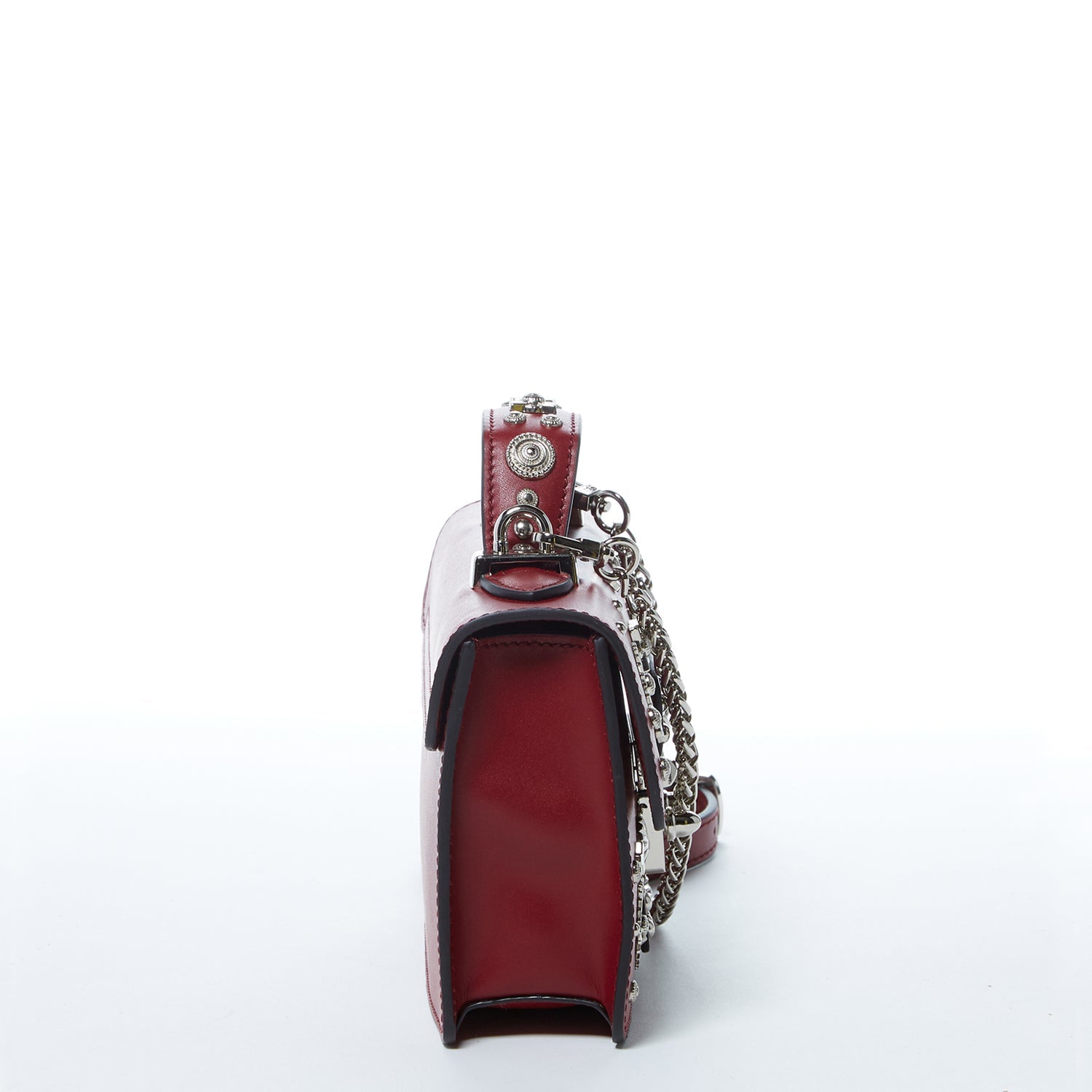 Studded Burgundy Leather Crossbody Bag