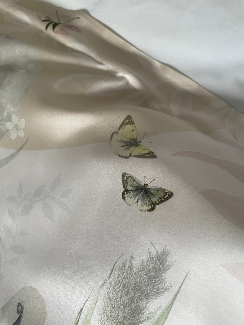Cream Silk Pillowcase with Hand Painted Graceful Print Standard Oxford