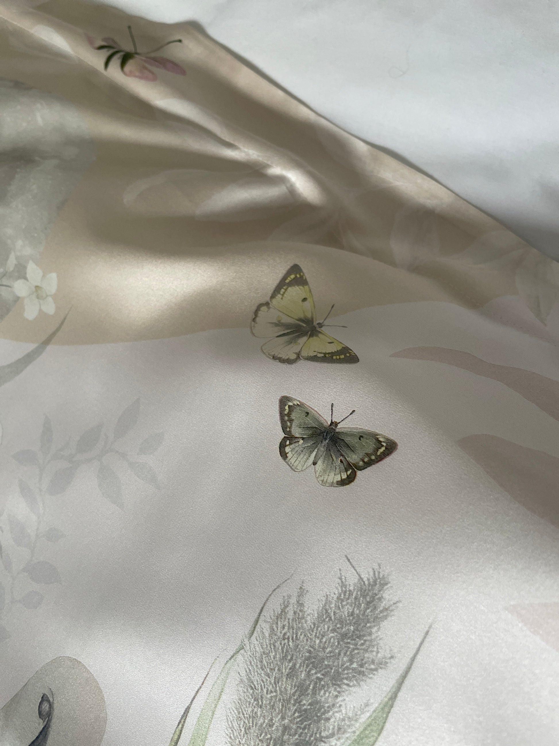 Cream Silk Pillowcase with Hand Painted Graceful Print Standard Oxford