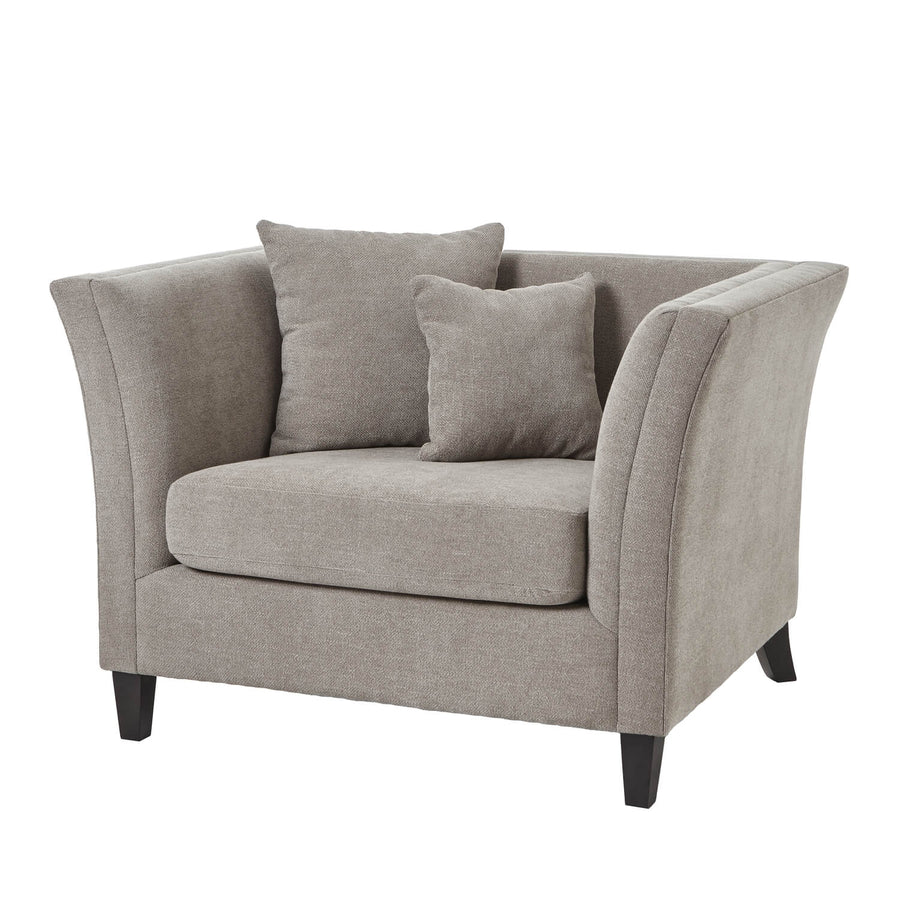 Taupe snuggle chair with plush cushioning and solid wood frame for modern farmhouse or contemporary living rooms   

- **Keywords included:** taupe, snuggle chair, plush cushioning, solid wood frame, modern farmhouse, contemporary  
- **Clear description:** Describes color, comfort features, and style versatility  
- **SEO & accessibility optimized:** Concise, avoids redundancy, focuses on key visual and functional details by Sostter at brixbailey.com