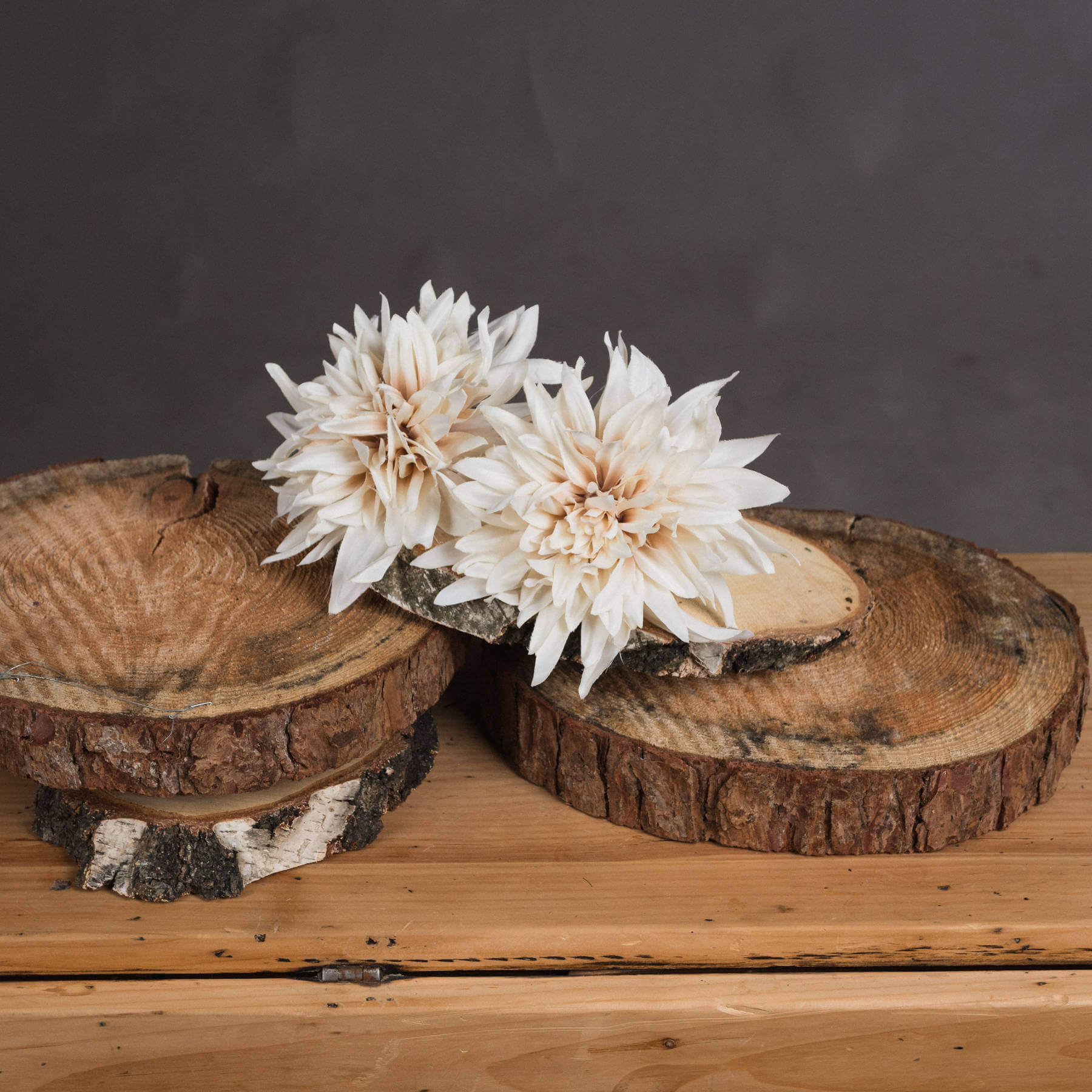 Cream artificial dahlia flower with warm orange tones, perfect for modern neutral home decor by Sostter at brixbailey.com