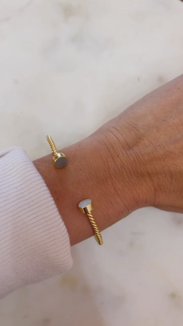 Twist Bangle Cuff with Grey Druzy