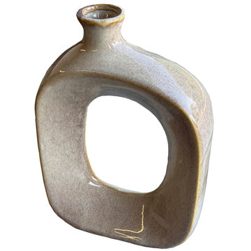 Minimalist hollow ceramic vase in warm brown, 29cm tall, from Sabbia Collection with transparent design for floral arrangements. by Sostter at brixbailey.com