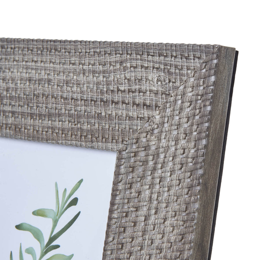 Handwoven grey-washed wood photo frame, rustic modern design for 4x6 pictures, artisanal texture, neutral decor accent. by Sostter at brixbailey.com