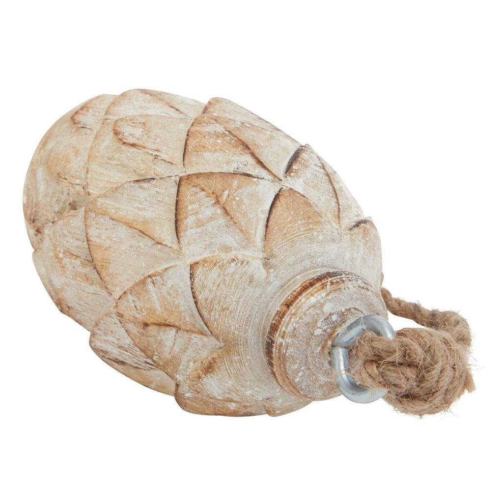 White-washed pine cone ornament with natural wood texture, luminous white finish, and organic modern holiday decor style. by Sostter at brixbailey.com