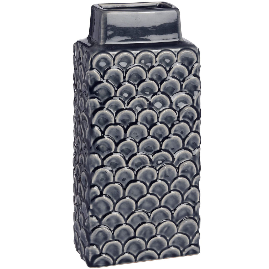 Handcrafted Mediterranean blue ceramic vase with intricate patterns, rectangular form, 32cm height, for home decor. by Sostter at brixbailey.com