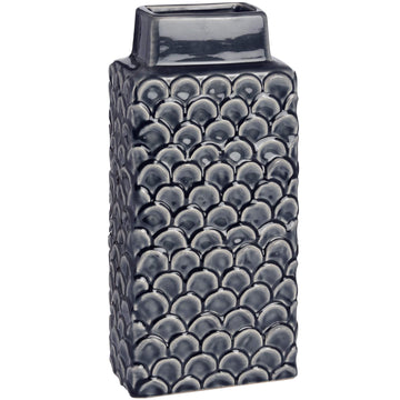 Handcrafted Mediterranean blue ceramic vase with intricate patterns, rectangular form, 32cm height, for home decor. by Sostter at brixbailey.com