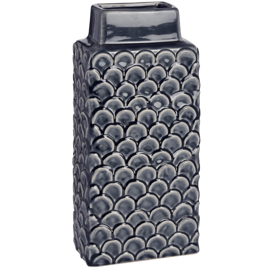 Handcrafted Mediterranean blue ceramic vase with intricate patterns, rectangular form, 32cm height, for home decor. by Sostter at brixbailey.com