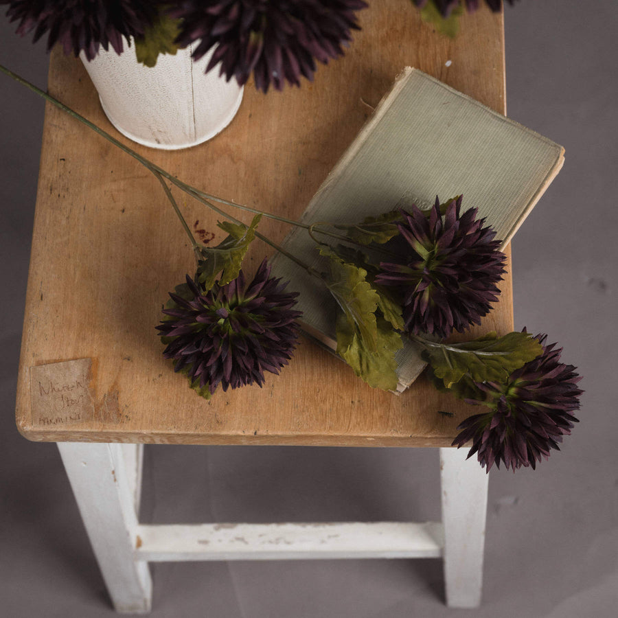 Lifelike chocolate chrysanthemum stem with curled petals, rich brown faux floral for autumn decor  by Sostter at brixbailey.com