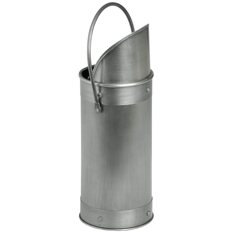 Antique pewter match holder with wood accents, classic silver finish, and integrated striker for fireplace essentials. by Sostter at brixbailey.com