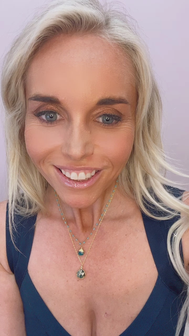 Double Strand Turquoise and Amazonite Gold Necklace