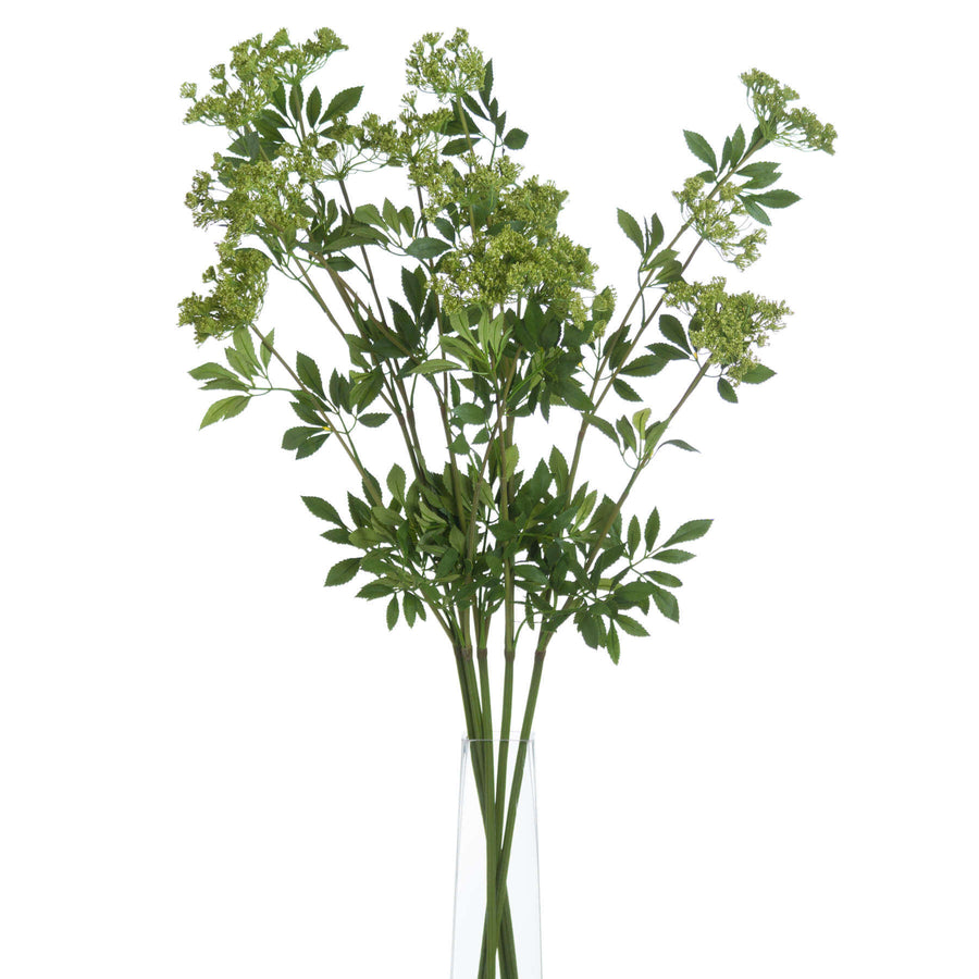 Artificial cow parsley stem with white blooms and green foliage, 100cm tall, realistic wildflower decor for floral arrangements by Sostter at brixbailey.com
