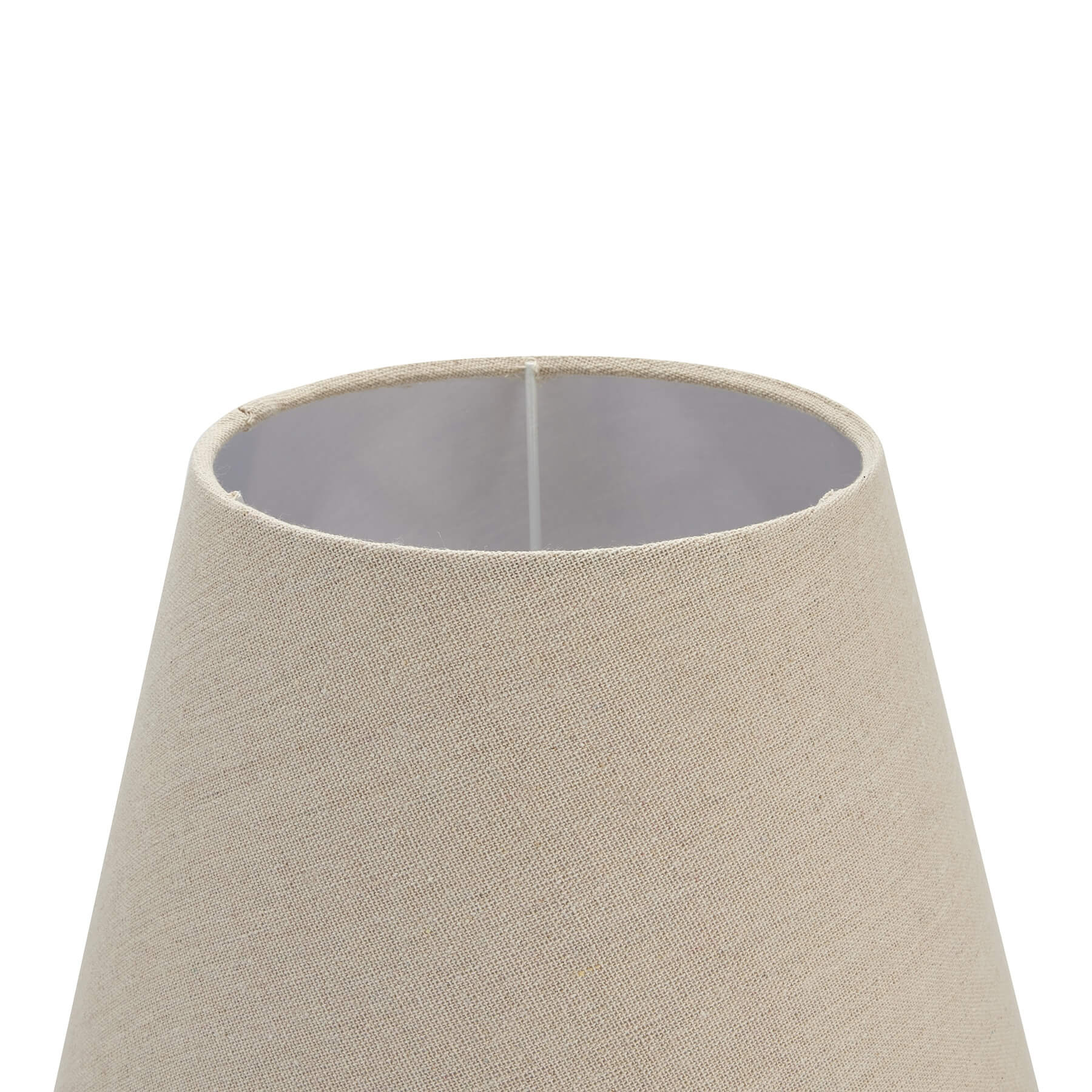 Handcrafted grey-washed wood table lamp with natural linen shade, warm brown neutral tones, 50cm height. by Sostter at brixbailey.com