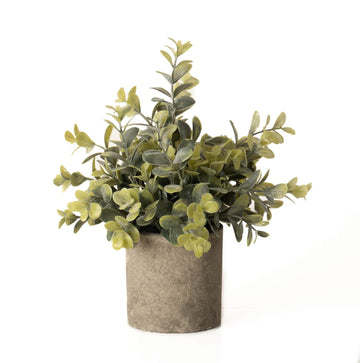 Lifelike artificial eucalyptus arrangement in stone-effect vase, silvery-green leaves, natural home decor. by Sostter at brixbailey.com