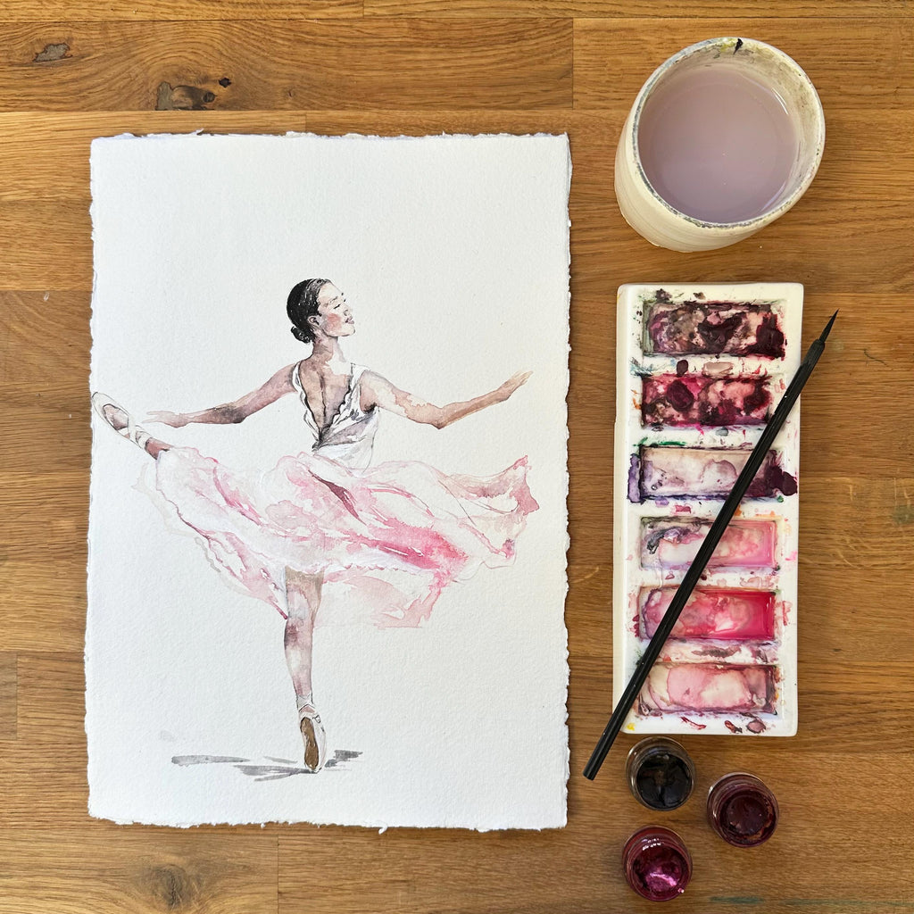 Hand-Painted Ballerina Illustration Print – Dance-Inspired Art for Nursery, Bedroom, or Playroom (Unframed or Framed Options)