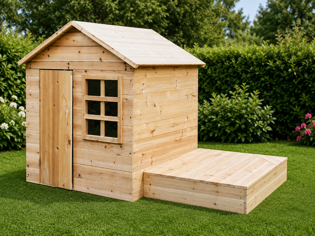 Wooden sandpit with lid - Outdoor stage & playhouse patio