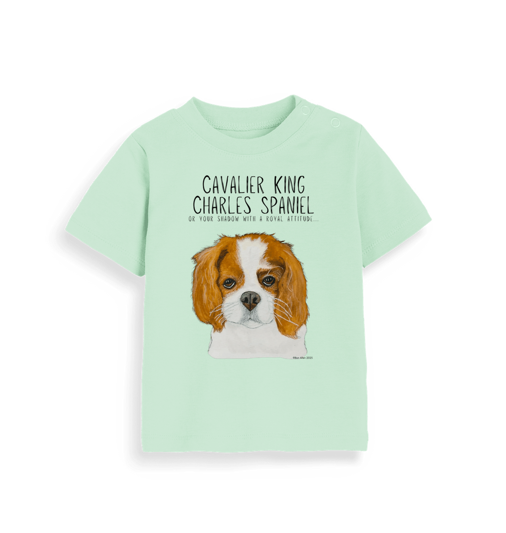 Royal Snuggles: Sustainable Baby Tee with Cavalier Cuteness