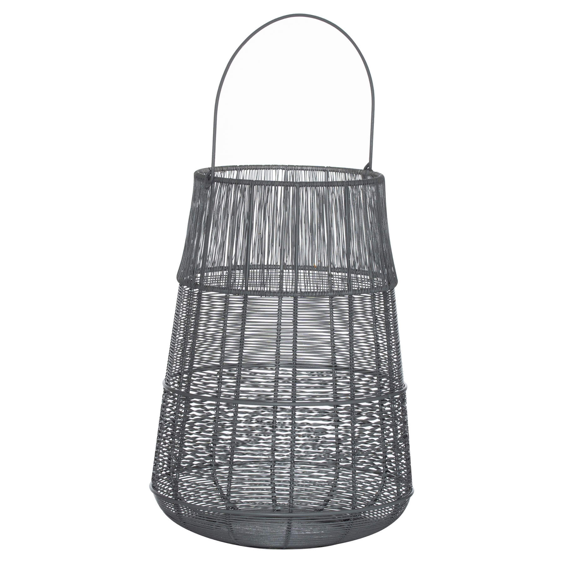 Handcrafted metal lantern with grey exterior, silver interior, intricate cutwork casting mesmerizing shadows by Sostter at brixbailey.com