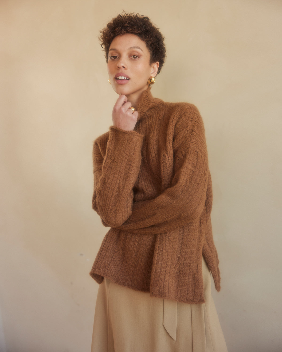 Oversized Ribbed Knit Sweater in Baby Alpaca