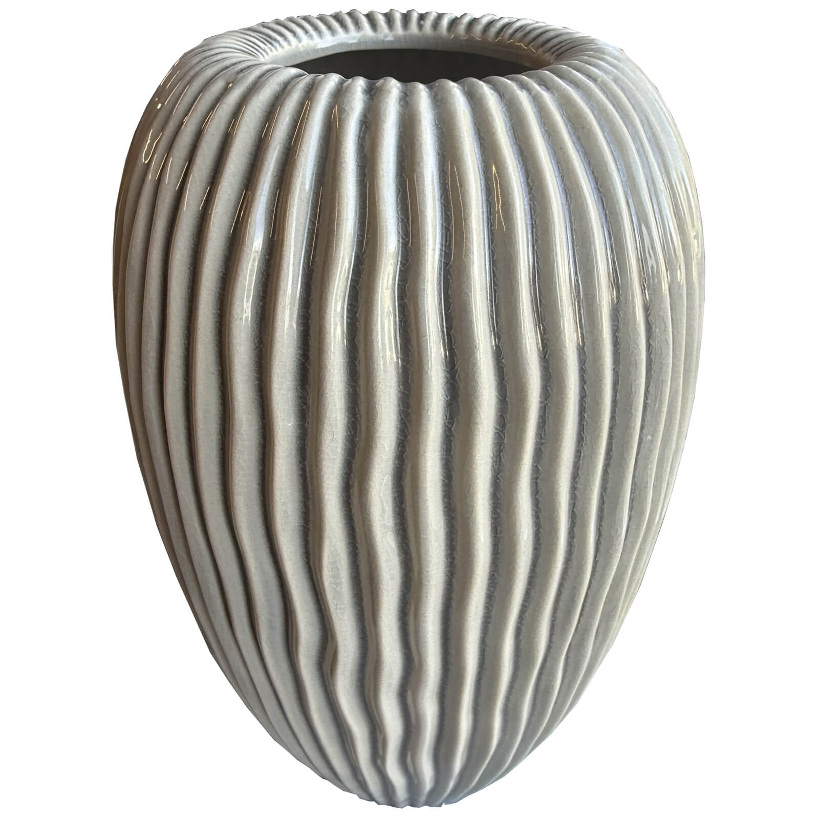 Tall brown ceramic striped vase, 33cm height, modern minimalist design with hand-finished linear motifs by Sostter at brixbailey.com