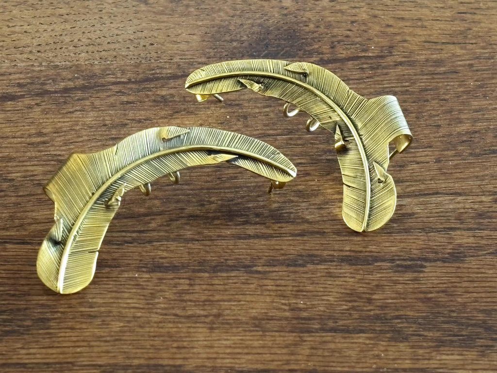 Feather Ear Cuffs – Brass Statement Ear Climbers with Nature-Inspired Detail.